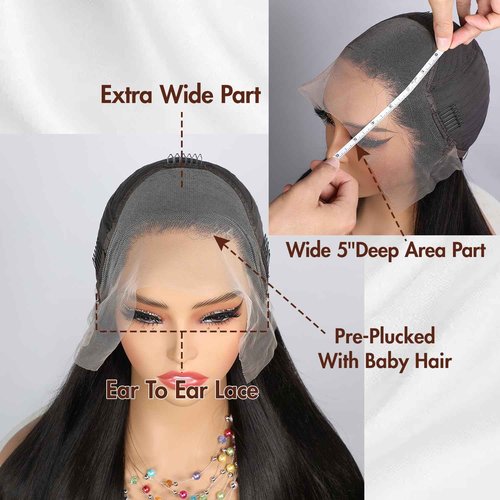 BELE 13X4 Straight Lace Front Wigs Human Hair 210% Density Straight Human Hair Wigs Double Drawn Hair Wigs for Black Women Bleached Knots Pre Plucked with Baby Hair 18 Inch