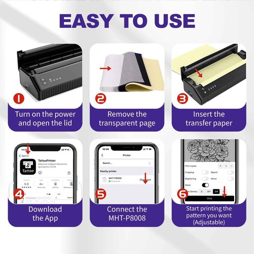 Tattoo Stencil Printer Bluetooth Thermal Stencil Printer for Tattooing Wireless Tattoo Machine Kit with 10 Transfer Paper Compatible with Smartphone & PC for Tattoo Artists & Beginners