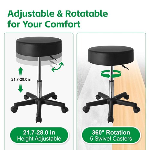MR DIY TOOLS Rolling Stool with Wheels,360° Swivel Stool,400 lbs Weight Capacity,PU Leather,Adjustable Height,Swivel Chair for Salon, Bar, Office,Home, Tatoo, Massage, Medical, Black
