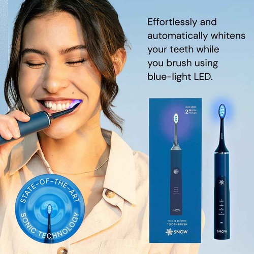 SNOW LED Whitening Electric Toothbrush | Dentist-Designed Electric Toothbrush for Adults | Sonic Technology, LED Light, Modes, Timer, Rechargeable Plaque Removal & Teeth Whitening Polar Blue Gen2