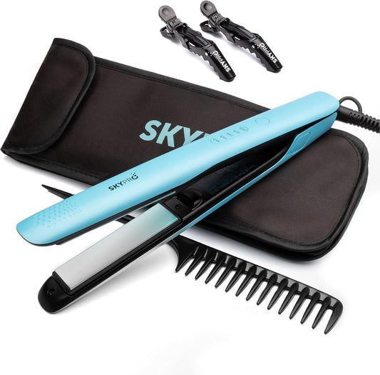 Professional Series Hair Straightener and Curler 2 in 1 by SKYPRO | 1 Inch Ceramic Tourmaline Ionic Flat Iron for Women with Anti-Frizz Negative Ions | Travel-Ready Dual Voltage Flat Iron