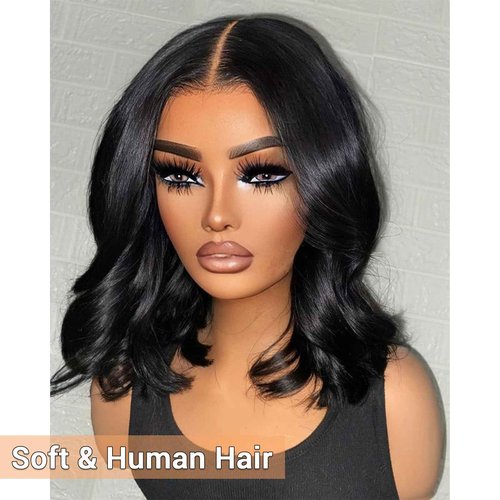 MOOTAFUL Bob Wig Human Hair 13x4 HD Lace Front Wigs Human Hair Pre Plucked 200% Density Glueless Short Body Wave Bob Wigs for Black Women with Baby Hair 12 Inch