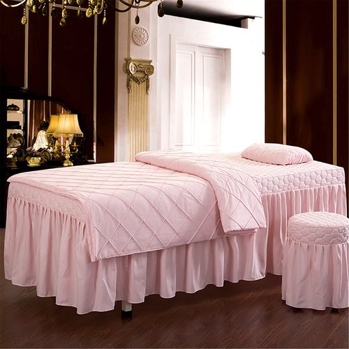 Massage Table Sheet Sets,Massage Table Cover, Body Massage Bed Spa Table Skirt, Includes Skirt Sheet with Face Hole,Quilt Over,Quilt,Pillowcase,Round Stool Cover 5 Pcs