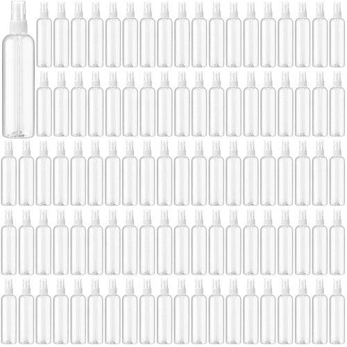 Tanlade 100 Pcs 8 oz Empty Spray Bottles with Pump Spray Cap Refillable Clear Plastic Misting Bottles Fine Mist Bottle for Hair Essential Oils Beauty Products Cleaning Travel(White)