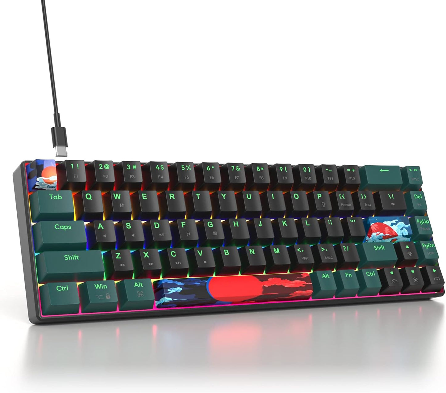 60 Percent Gaming Keyboard Mechanical with Linear Red Switch, 65% Wired Ultra-Compact Mini Keyboard Rainbow with PBT Keycaps for Ps4/Ps5/Xbox(68 MonsterB)