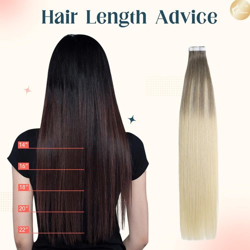 XDhair Invisble Tape in Hair Extensions Human Hair 22 Inch 50g 20pcs Light Brown to Platinum Blonde Invisible Tape in Human Hair Extensions (22, #8/60)