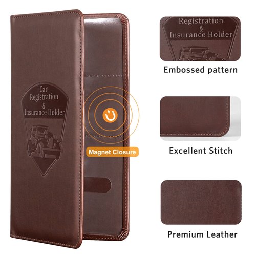 CoBak Premium Faux Leather Car Document Holder with Magnetic Closure and 6 Compartments