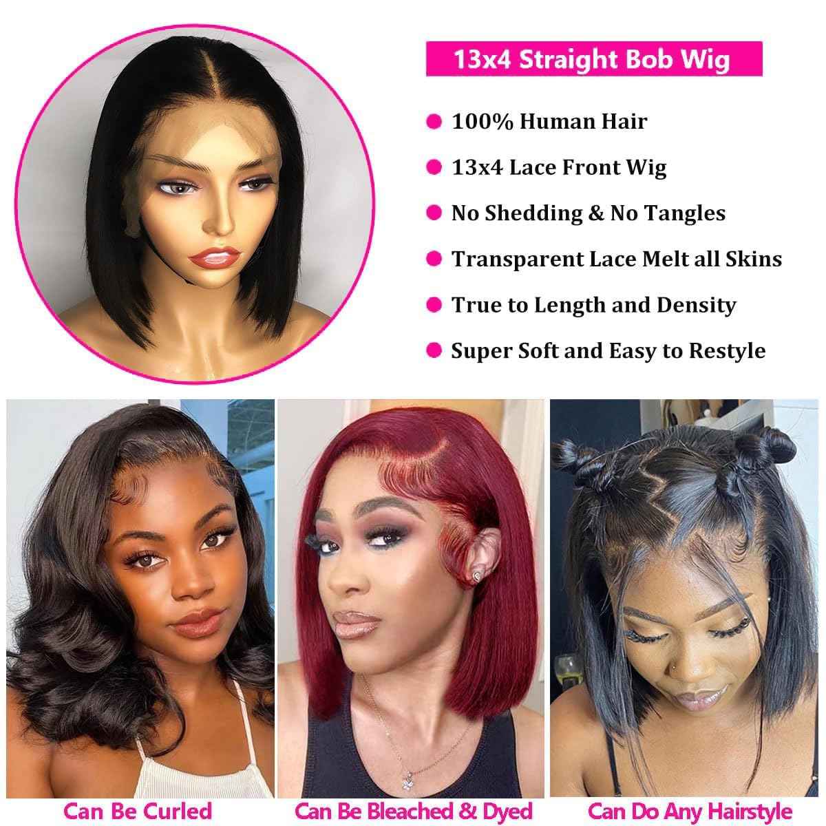 250% Density Bob Wig Human Hair 13x4 HD Lace Front Wigs Human Hair Pre Plucked with Baby Hair Wear and Go Glueless Short Bob Wigs for Black Women Straight Bob Frontal Wigs Human Hair 12 Inch