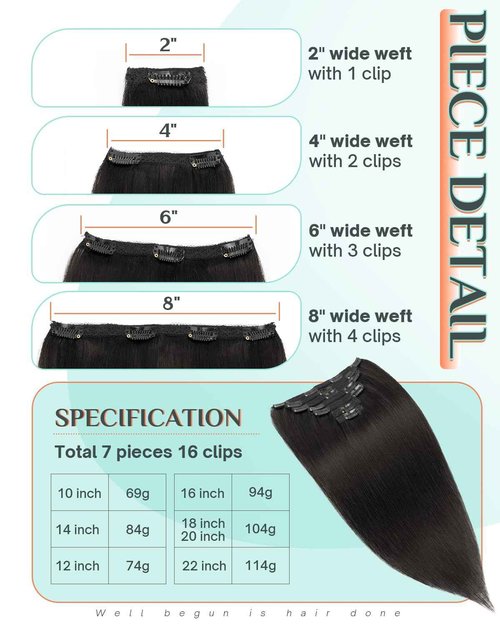 Benehair Clip in Hair Extensions Real Human Hair 22inch Double Weft Natural Black Hair Extensions Clip in Human Hair Invisible Lace Weft Straight Hair Extensions Clip ins 7pcs with 16 Clips 130g #1B