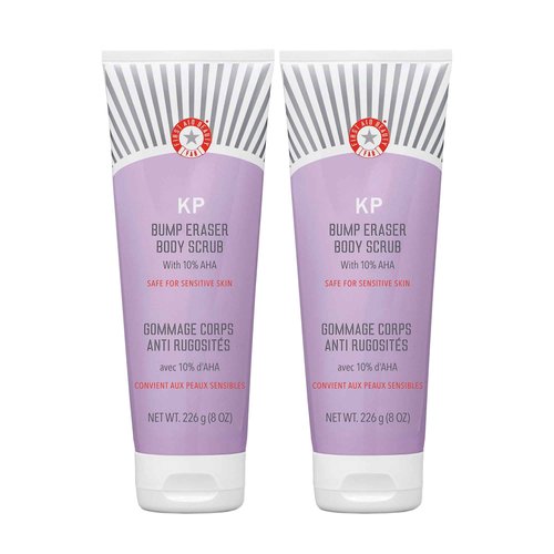 First Aid Beauty - KP Bump Eraser Body Scrub with 10% AHA, Keratosis Pilaris Skin Exfoliater with Glycolic and Lactic acids, Helps Reduce Chicken Skin Bumps, Safe for Sensitive Skin, 8 oz, 2ct