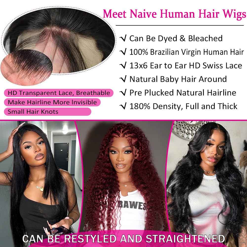 Meet Naive 30 Inch Curly Lace Front Wigs Human Hair 200 Density 13x6 HD Lace Frontal Wigs for Women Deep Curly Glueless Wigs Human Hair Pre Plucked with Baby Hair