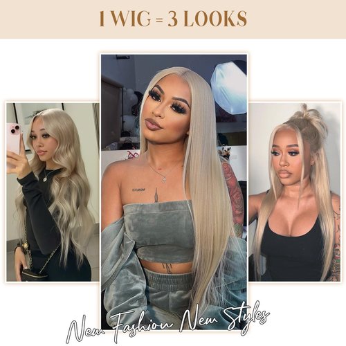 DonsiRol 613 Straight Ash Blonde Wig Human Hair, 13x6 HD Lace Front Wigs Human Hair, Glueless & Pre Plucked Human Hair Wig with Baby Hair, 180% Density Ash Blonde Wig (22inch)
