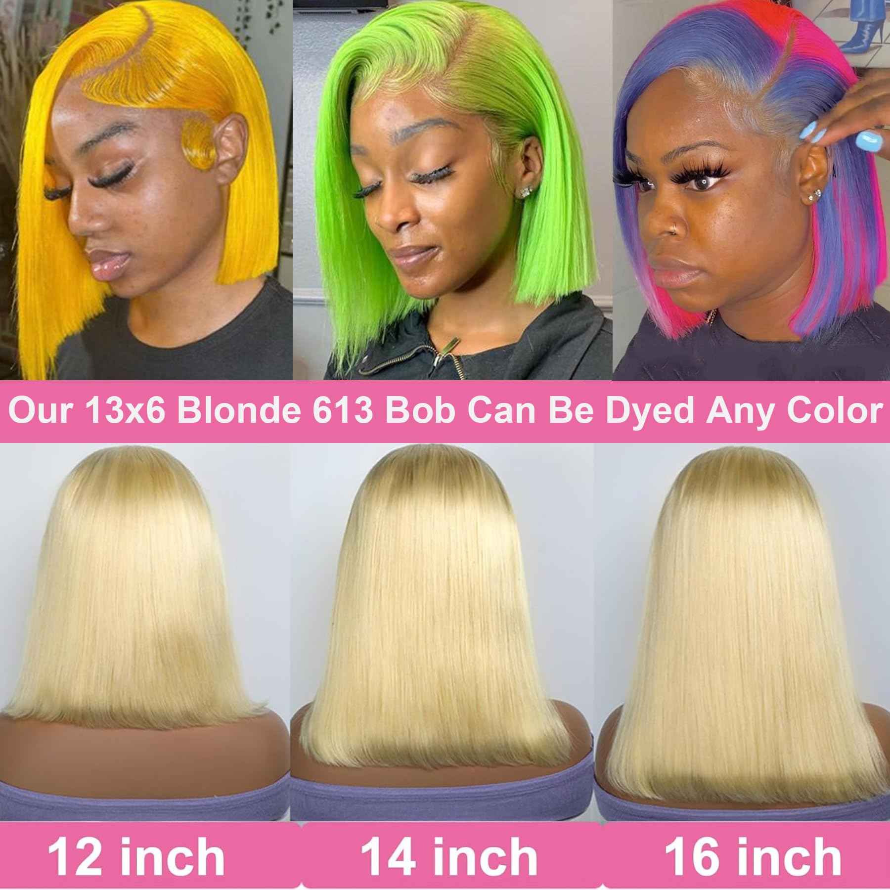 GIRLOFDREAMS Blonde 613 13x6 Lace Front Bob Wig Human Hair Straight Transparent Lace Frontal Wigs Pre Plucked with Baby Hair 180 Density Brazlian Remy Glueless Lace Short Wigs for Black Women