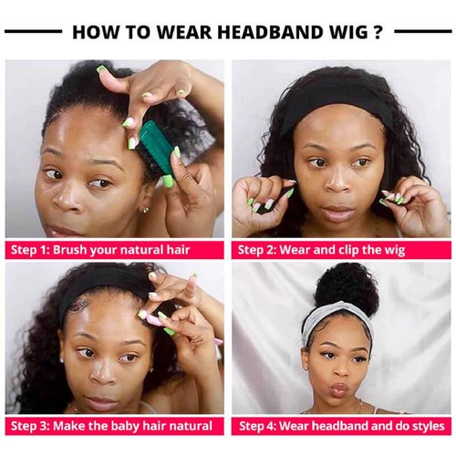 VIVIBABI Headband Wig Human Hair Kinky Straight 20 Inch Glueless None Lace Front Wigs for Black Women Headband Half Wigs 180% Density Natural Color