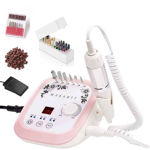 Makartt Nail Drill Bits Holder Dustproof Stand Displayer Organizer Container Bundle With Genesie Nail Drill Professional 35000RPM Electric Nail File Machine