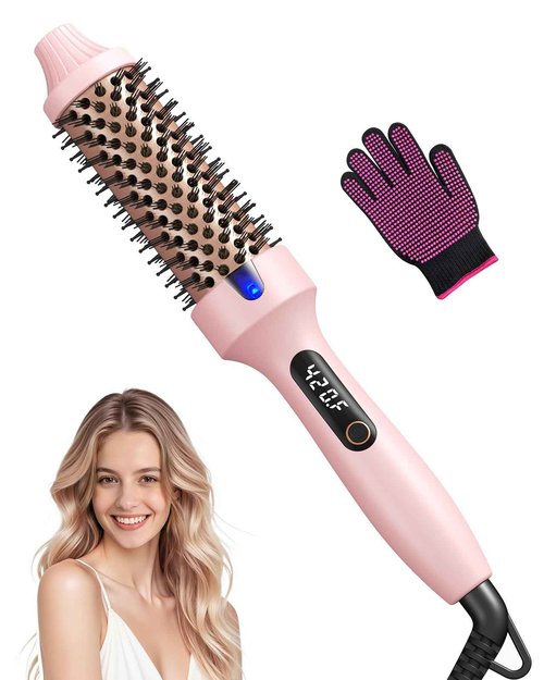 Thermal Brush for Blowout – 1.5 Inch Heated Round Brush with Negative Ions, Dual Voltage, Dual PTC, 6 Heat Settings, Salon Smooth Hair, Less Frizz, Travel-Friendly, Pink
