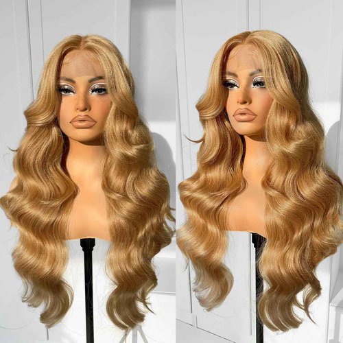 SOSATISFY Honey Blonde Wig Human Hair 200 Density 13x4 Blonde Wig Human Hair Body Wave Human Hair 27# Colored Wigs Pre Plucked with Baby Hair for Women 24 inch