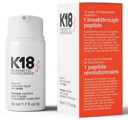 K18 Full-Size Leave-In Molecular Hair Mask, Repairs Dry or Damaged Hair, Reverse Hair Damage from Bleach, Color, Chemical Services & Heat