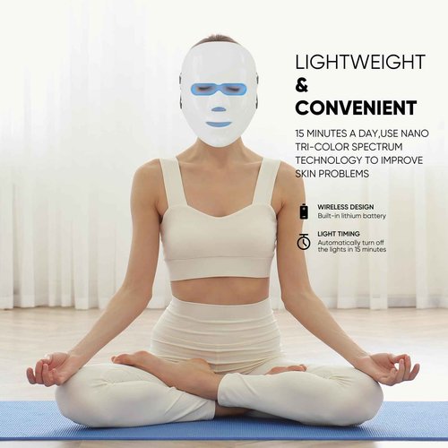 ESTANANA Cordless Red Light Therapy for Face, 7 Modes Led Face Mask Light Therapy with Remote, Near Infrared 880 Red Light Therapy Mask at Home, Wrinkle Reduction, Anti-Ageing, White