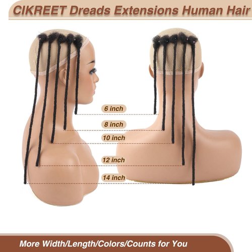 Loc Extensions Human Hair Dreads Extensions for Men Women Dreadlock Extensions Real Human Hair Locs Extension Natural Black Full Handmade Permanent Locs Hair Extensions (0.6cm 1B 8 Inch 60 Strands)