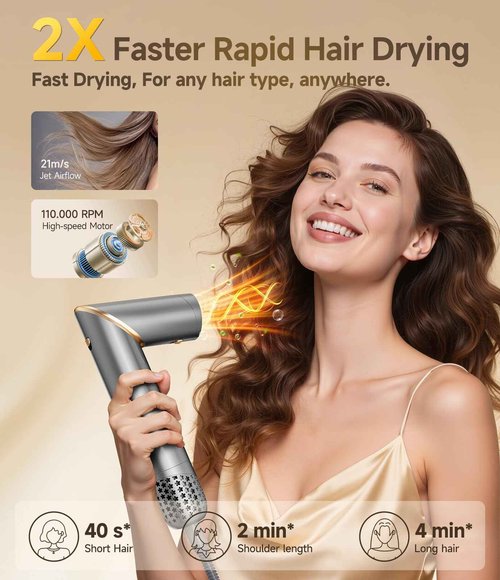 8 in 1 Hair Styler & Hair Dryer Brush Set, High-Speed Negative Ionic Foldable Hair Dryer Fast Drying, Multi Professional Hot air Styler for Curling Volumizing Straightening Styling(Grey)