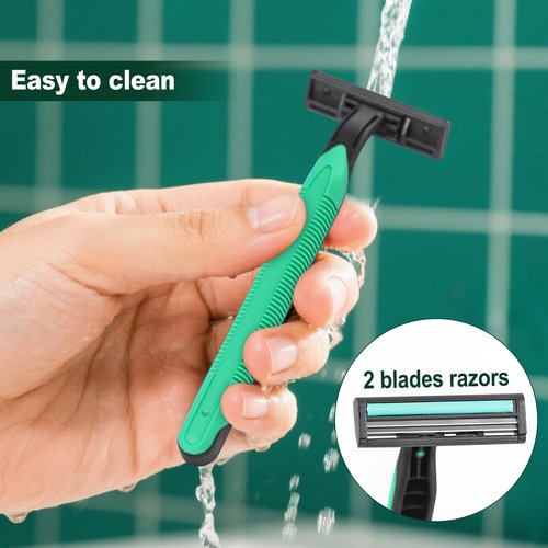 Fafortune Disposable Twin Blade Razors in Bulk, Individually Wrapped - Clear Safety Cap, For Homeless, Hotel, Airbnb, Travel (pack of 400,green)