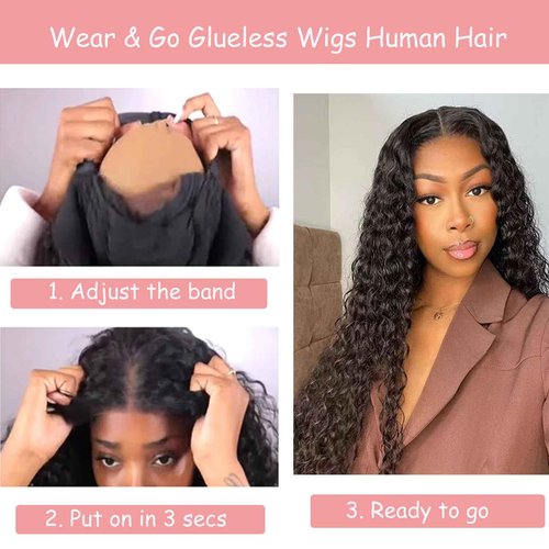 Bugtum Deep Wave Curly 5x5 Hd Lace Closure Glueless wigs Human Hair Pre Plucked Pre Cut Wear and Go Lace Front Wigs for Black Women Natural Black (28 Inches)