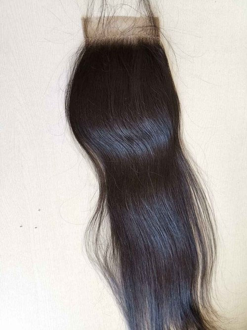 Clytie 4×4 Lace Closure Unprocessed Raw Indian Temple Human Hair Silk Straight Medium Brown Lace Closures (4×4 12")