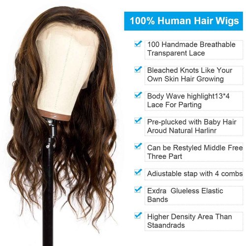 originea Balayage FB30 Body Wave Highlight 13x4 Transparent HD Lace Front Human Hair Wigs for Black Women 10A Brazilian Remy Hair Ombre Highlights Lace Frontal Wigs