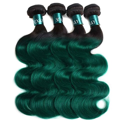 SEXAY Green Brazilian Ombre 1 Bundle 1B/green Color Body Wave Hair Bundles Unprocessed 12A Virgin Human Hair Bundles (22", Body 1B/Green)