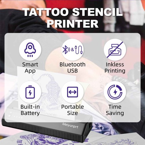 Tattoo Stencil Printer Bluetooth Thermal Stencil Printer for Tattooing Wireless Tattoo Machine Kit with 10 Transfer Paper Compatible with Smartphone & PC for Tattoo Artists & Beginners