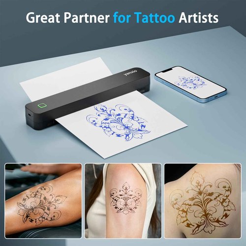 Tattoo Stencil Printer, Bluetooth Tattoo Printer with Super Slime Design,Portable Tattoo Machine, Tattoo Transfer Printer, Compatible with Android, iOS, Windows, MacOS, Support Mobile & PC (Black)