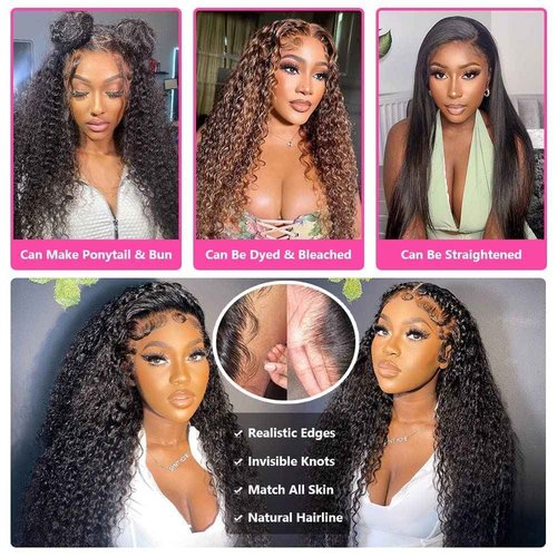 13x6 Lace Front Wigs Human Hair HD Lace Front Wigs Human Hair Pre Plucked Afro Kinky Curly Human Hair Wigs for Women 180% Density 4b/4c Glueless Wigs Human Hair for Women 16 inch