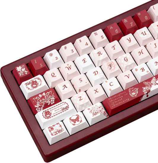 145 Keys PBT Keycap Cherry Profile, Light Blue White Black Bow Aesthetic Dye Sublimation Gaming Custom Keycaps for ANSI/ISO Layout Mechanical Keyboards