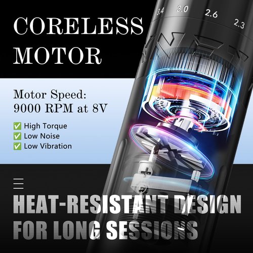 Tattoo Kit Tattoo Gun kit,Complete Tattoo Machine Kit,Xnet E1 Adjustable Stroke Tattoo Pen with Dual Batteries 2000mAh Power Supply,40pcs X-ray Cartridge Needles Set for Beginners