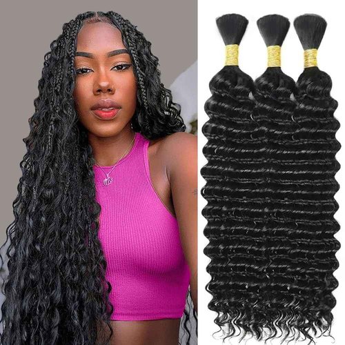 Human Braiding Hair for Boho Braids Human Hair 150g 22 Inch Boho Human Braiding Hair Curly 12A Deep Wave Bulk Bohemian Knotless Braids 3 Bundles Natural Color