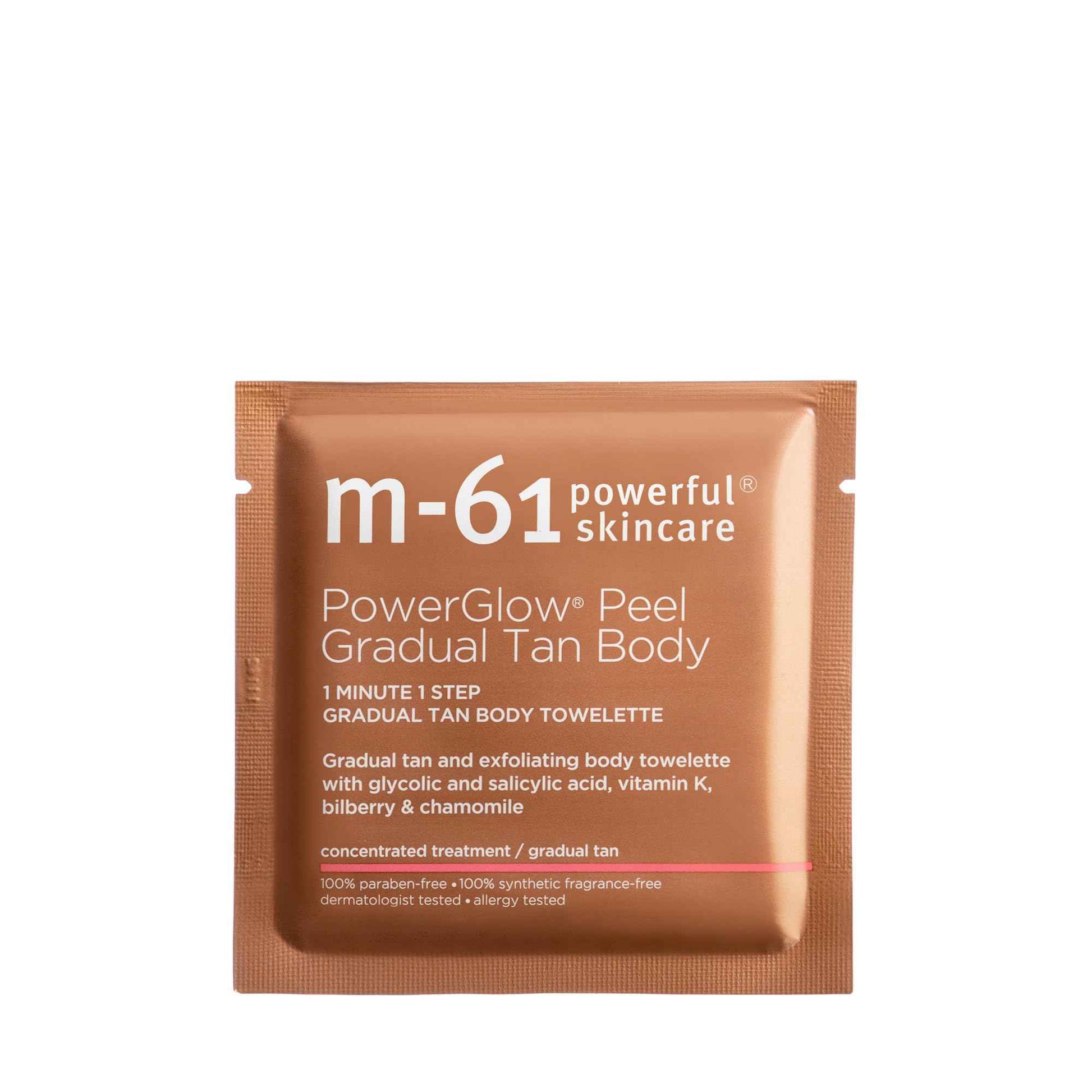 m-61 PowerGlow Peel Gradual Tan for Body | 1-Minute, 1-Step Exfoliating Body Peel To Build A Streak-Free Radiant Glow. With Glycolic and Salicylic Acid. Dermatologist & Allergy Tested - 10 Treatments