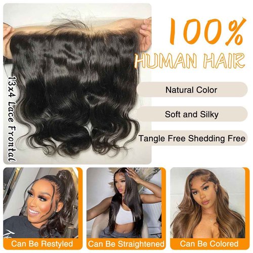 Anknia 13x4 SKINLIKE Real HD Lace Frontal Only Human Hair 13x4 Body Wave Frontal Closure 0.10mm Ultra Thin Invisible Lace Pre-plucked Melted Hairline Natural Black 18 Inch