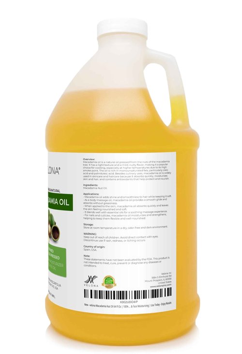 velona Macadamia Nut Oil 64 Fl Oz | 100% Pure and Natural Carrier Oil | Refined | Cooking, Skin, Hair, Body & Face Moisturizing | Use Today - Enjoy Results