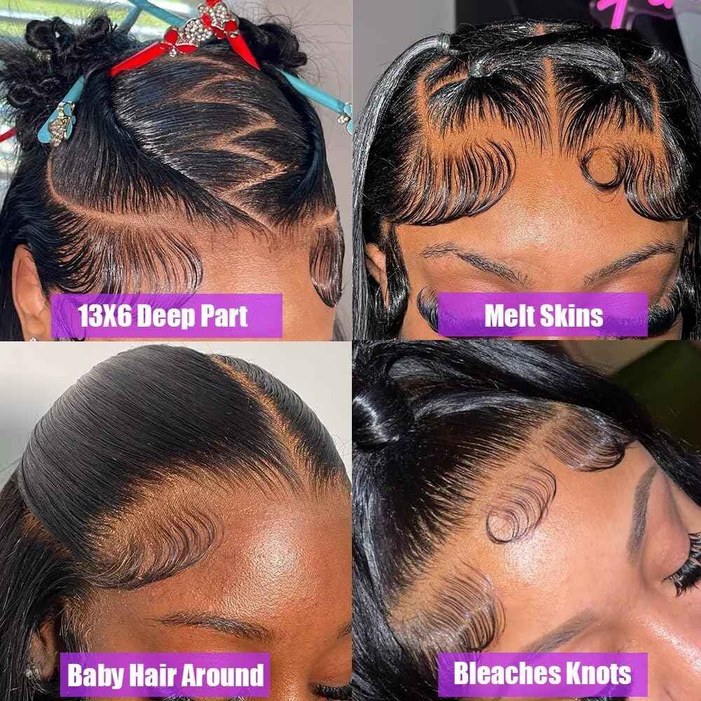 220 Density 13x6 Lace Front Wigs Human Hair 32 Inch Straight HD Lace Frontal Wigs Human Hair Pre Plucked with Baby Hair Glueless Wigs Brazilian Virgin Straight Wigs Human Hair for Women Natural Black