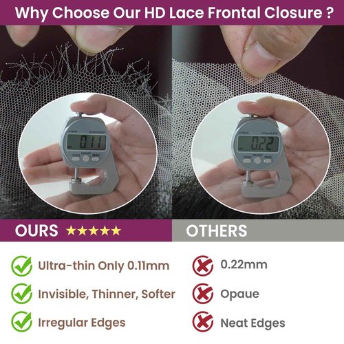 Topnormantic 13x6 HD Lace Frontal, 0.11mm Ultra-Thin Skinlike Invisible Swiss Real HD Lace Frontal Closure Pre Plucked with Baby Hair Brazilian Virgin Human Hair Ear to Ear 13x6 Lace Frontal 12 Inch