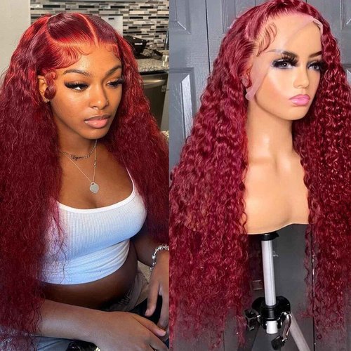 Bworto Burgundy Wig Human Hair 99j Burgundy 13x6 Deep Wave Lace Front Wigs Human Hair Pre Plucked HD Transparent Lace Frontal Wigs for Black Women Red Colored Wig 26 Inch