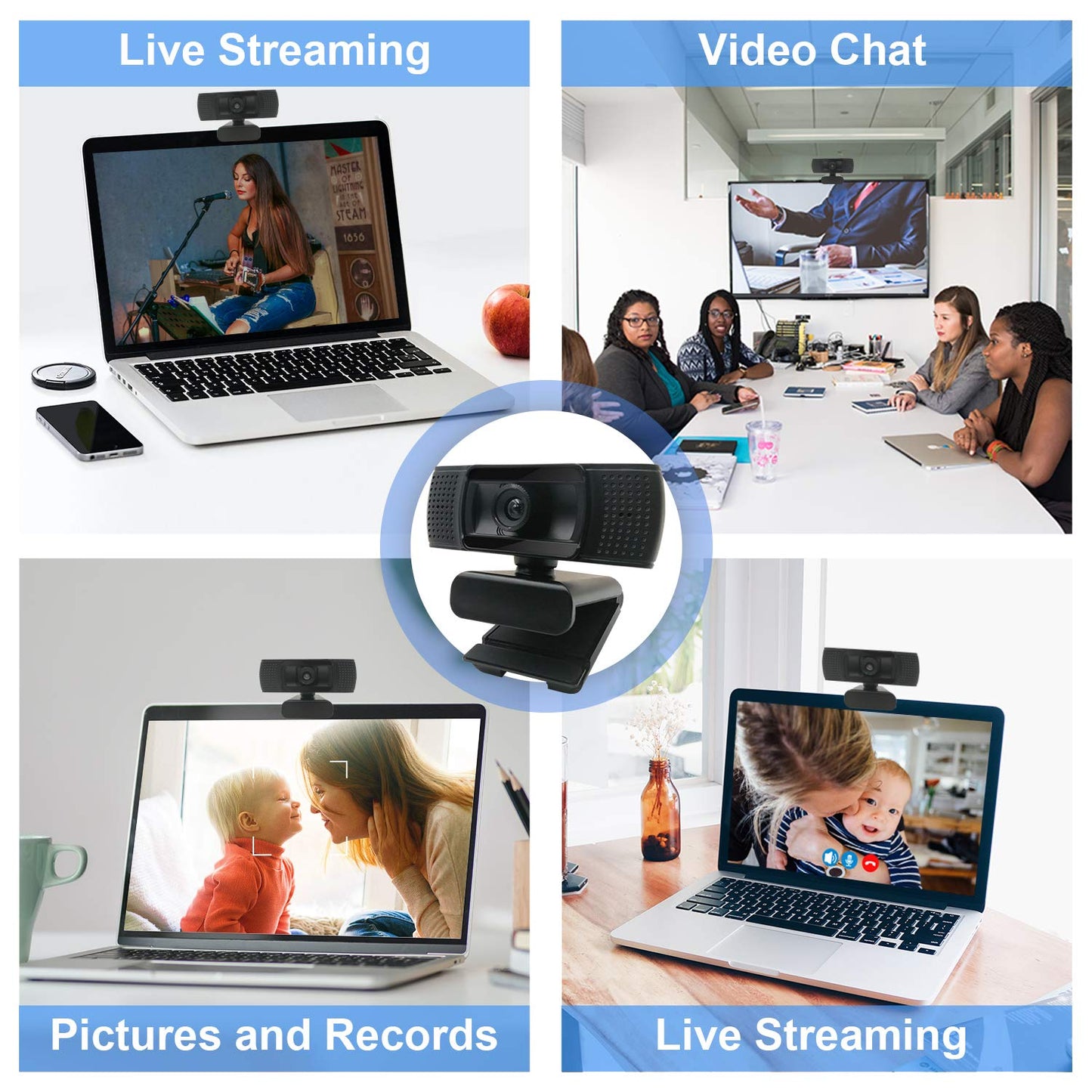 Anivia 1080p HD Fixed Focus Webcam, USB Camera with Microphone Free Cover Slide, Mini Plug and Play Video Calling Computer Camera, Built-in Mic, Flexible Rotatable Clip(The Tripod not Included)