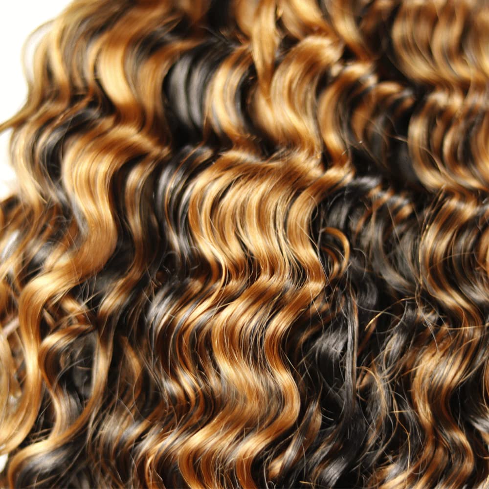 Highlight Human Hair P1B/30 Deep Wave Ombre Bundles - Unprocessed Virgin Hair 3 Bundles 16 18 20 Inch Two Tone Black Mixed With Brown