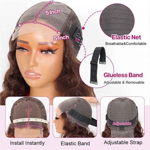 Ailwelia Chocolate Brown 5x5 Body Wave Bob Wig Human Hair Wear And Go Glueless Bob Wig Human Hair For Black Women 5x5 Hd Lace Closure Wigs 200 Density Bob Wig With Baby Hair 18 Inch