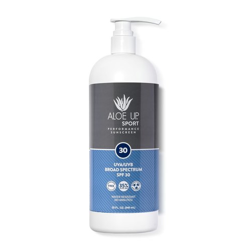 Aloe Up Sport Sunscreen Lotion SPF 30 - Broad Spectrum UVA/UVB Sunscreen Protector for Face and Body With Hydrating Aloe Vera Gel Non-Greasy No White Cast Reef Safe Fragrance-Free - 32 Oz.