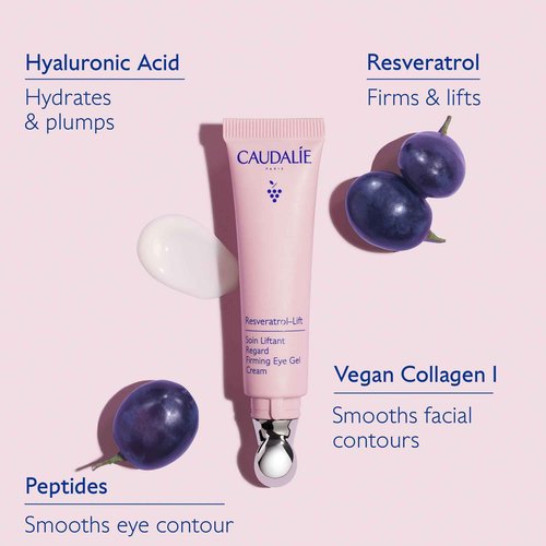 Caudalie Resveratrol-Lift Firming Depuffing Eye Gel Cream with Peptides, Hyaluronic Acid, and Vegan Collagen I - 15 mL