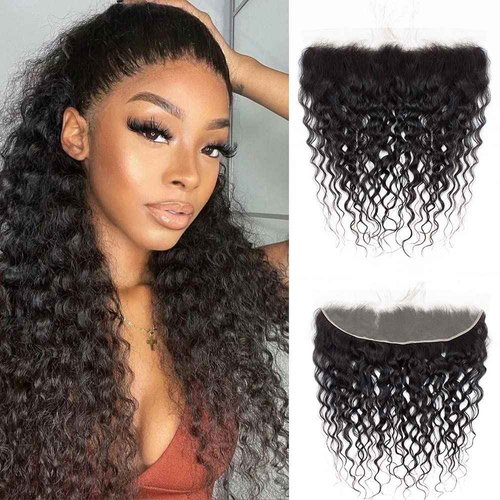 Kapelli Hair 13x4 Lace Frontal Closure Water Wave Regular HD Lace, 200% Density, 100% Brazilian Virgin Human Hair Ear to Ear HD Lace Frontal Pre Plucked with Baby Hair Natural Black Color 20 Inch