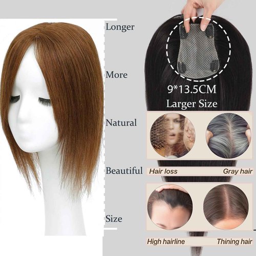 RMYHIG Hair Toppers for Real Human Hair, 360° 3D Human for Women with Thinning Hair Upgrade Middle Part Clip in Bangs Pieces for Women Daily (Light Brown, 14 Inch-3D-Side)