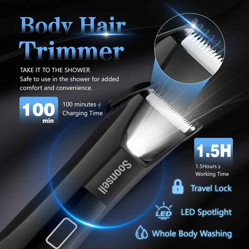 Soonsell Manscape Beard Trimmer for Men,Ball Shaver,Nose Hair Clippers,Electric Razor,Hair Clippers for Men,4 IN1 Men's Grooming Kit,LED Display,Waterproof,Wet/Dry Trimmer